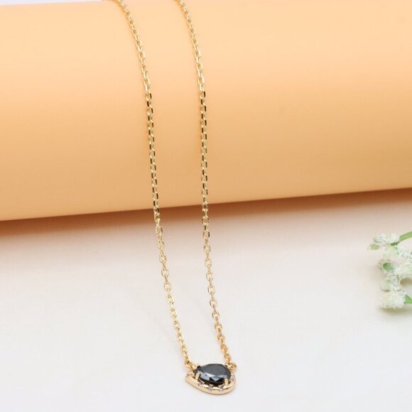 Elegant Rose Gold Necklace with Black Stone Pendant, XPNL0405 - Picture 9 of 12